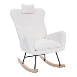GOODSILO - Plush Upholstered Nursery Rocking Chair with High Backrest for Living Room and Bedroom - White
