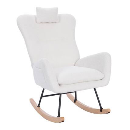 Front. GOODSILO - Plush Upholstered Nursery Rocking Chair with High Backrest for Living Room and Bedroom - White.