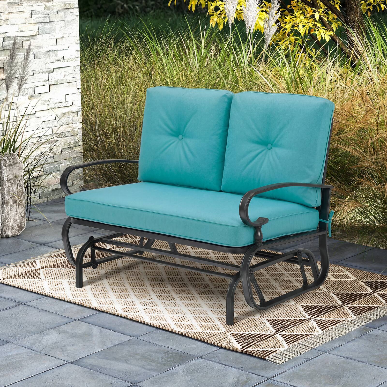 Alt View 3. Costway - Costway Glider Outdoor Patio Rocking Bench Loveseat Cushioned Seat Steel Frame - Turquoise.