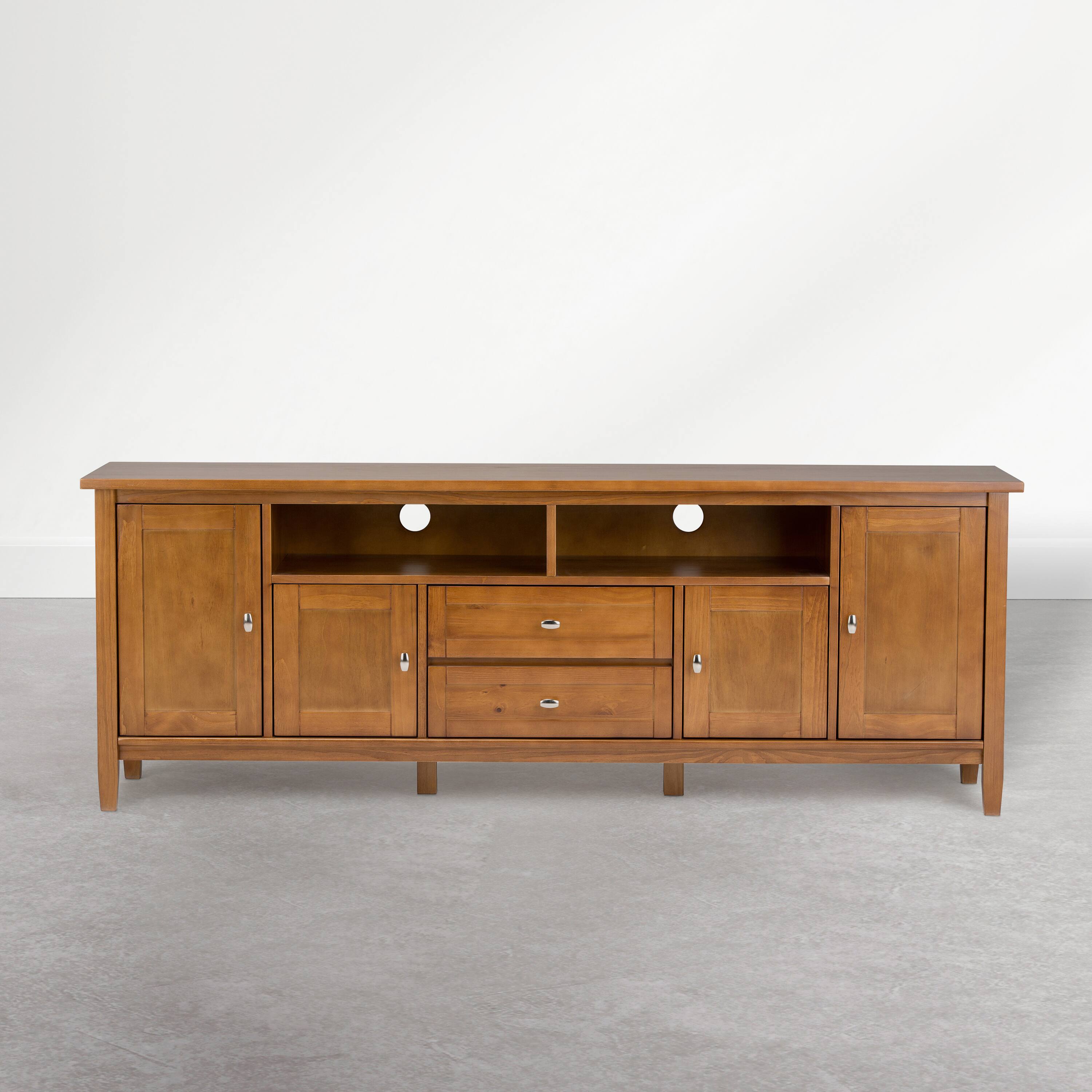 Back. Simpli Home - Warm Shaker 72 inch Wide Solid Wood TV Stand, Warm Honey Brown - Warm Honey Brown.