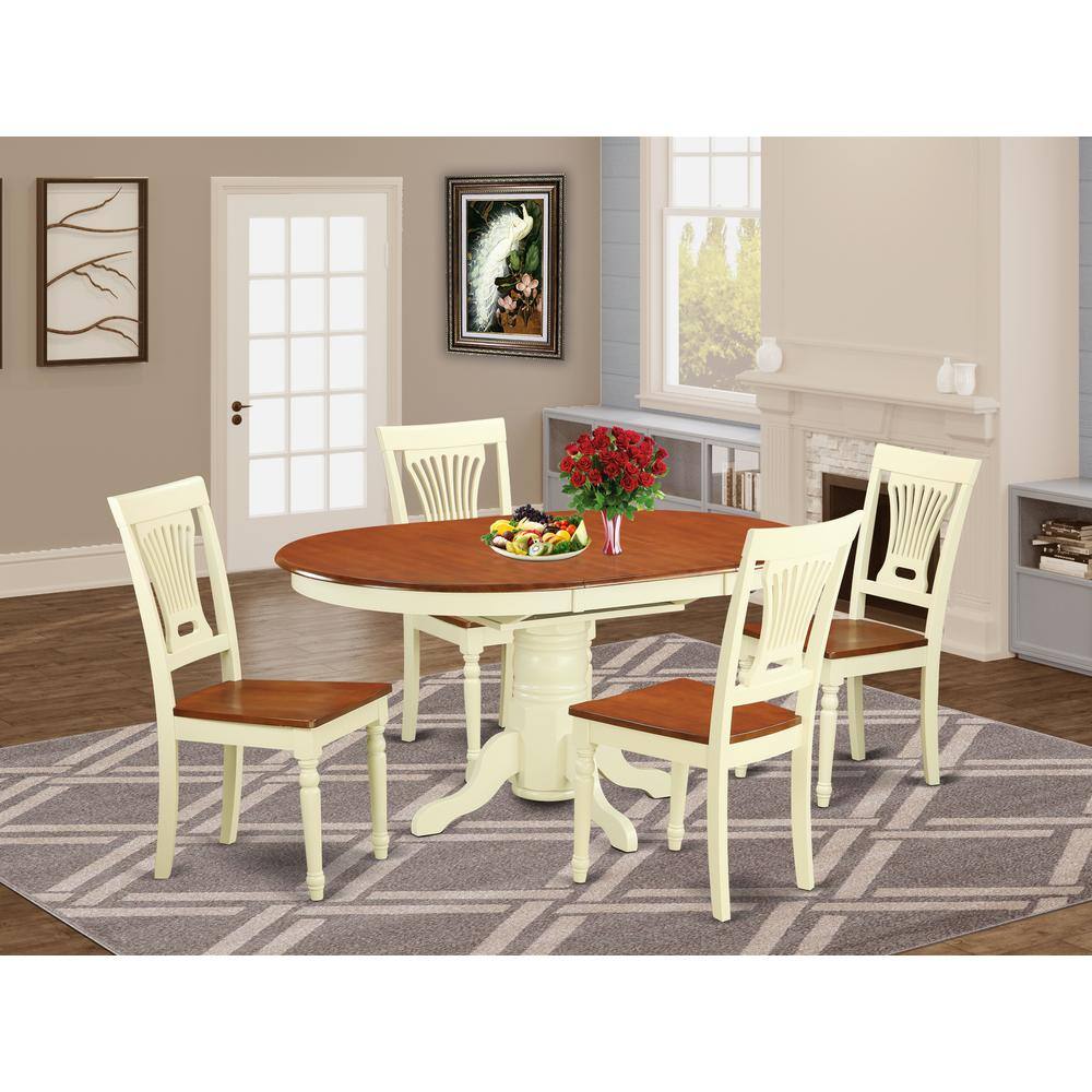 Back. East West Furniture - 5 Pc Dining room set-Oval dinette Table with Leaf and 4 Dining Chairs. - Buttermilk & Cherry.