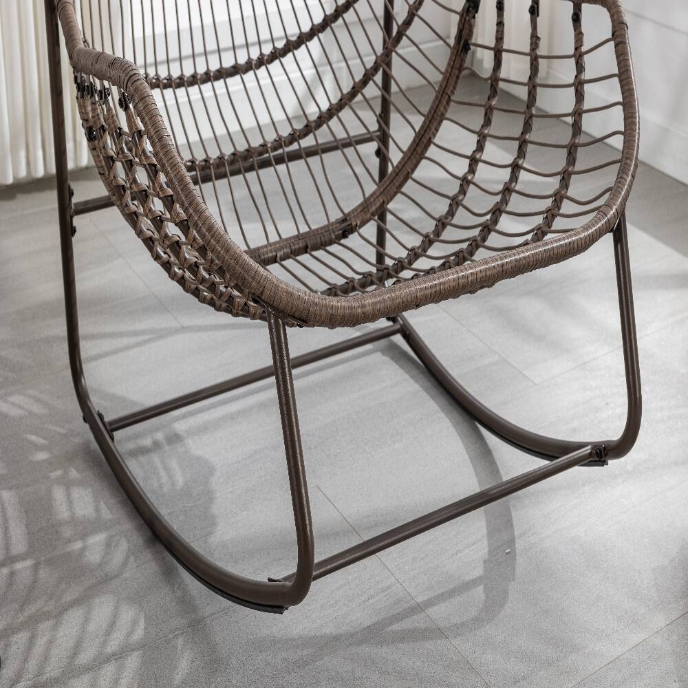 Back. Loheer - Loheer Outdoor Rattan Rocking Chair Oversized Egg Chair Padded Cushion Navy Blue - Navy Blue.