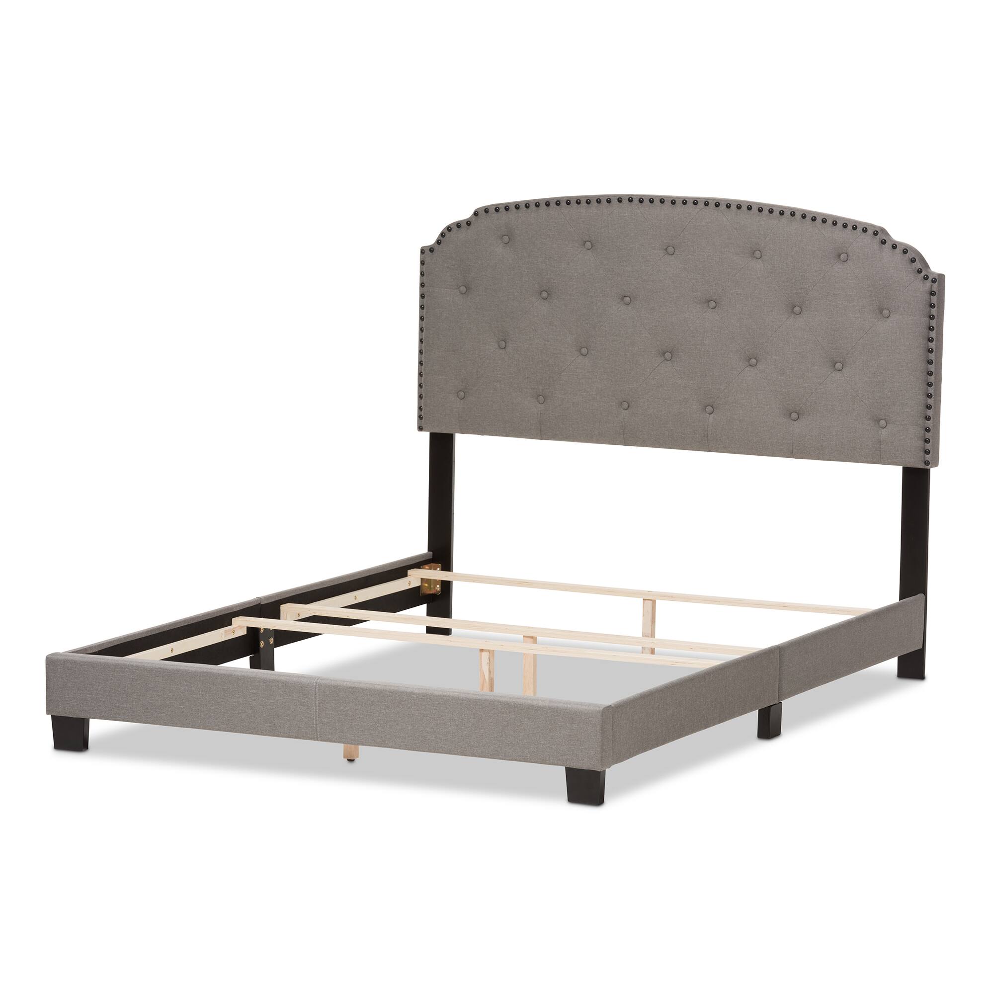 Left. Baxton Studio - Lexi Modern and Contemporary Fabric Upholstered Queen Size Bed - Light Grey.