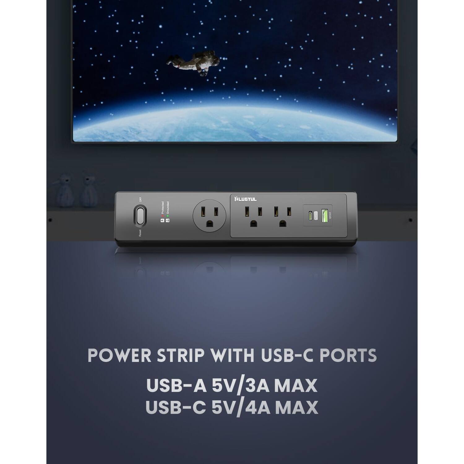 POWER STRIP WITH USB-C PORTS  
USB-A 5V/3A MAX  
USB-C 5V/4A MAX