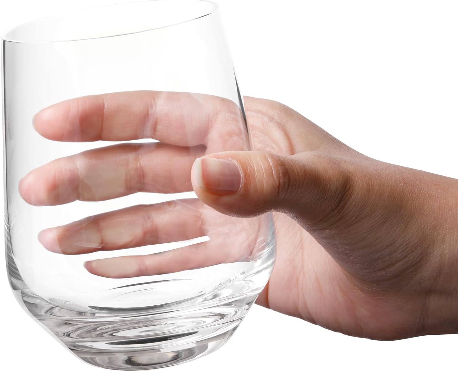 Angle. Larder & Vine - Set of 4 Short 13.5 oz Classic Drinking Glasses, Handmade in Poland from Lead-Free Crystal - Clear.