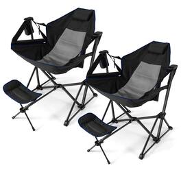 Costway - 2 PCS Hammock Camping Chair with Retractable Footrest & Carrying Bag for Camping - Black