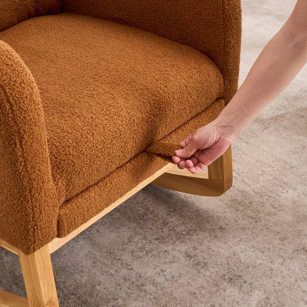 Alt View 2. Loheer - Loheer Caramel Accent Rocking Chair with Footrest High Back Upholstered Nursery Rocker Solid Wood Base - Caramel.