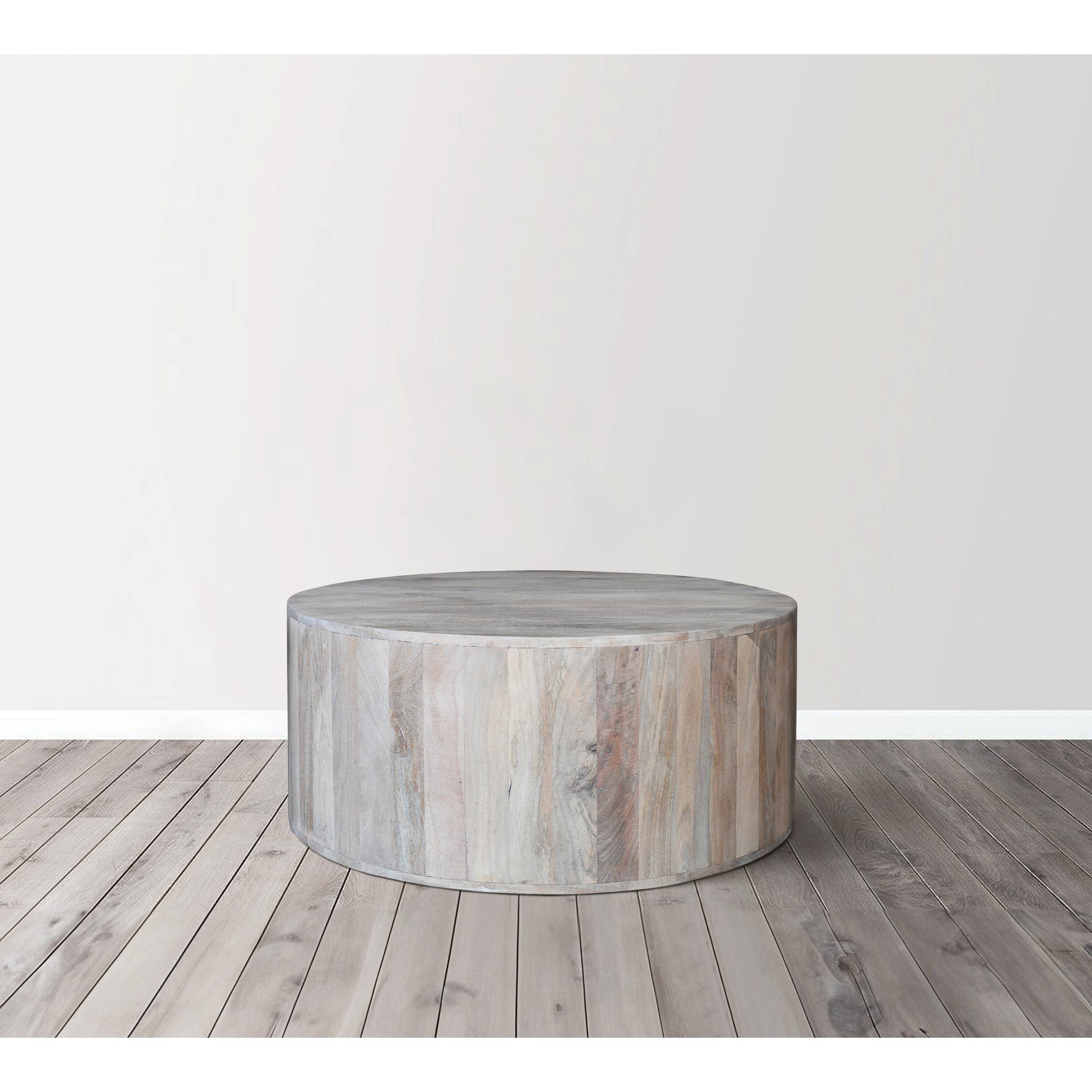 Alt View 8. Manhattan Lane - 36 Inch Coffee Table, Handcrafted Drum Shape, Mango Wood - White.