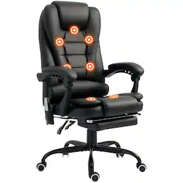 Vinsetto - 7-Point Vibrating Massage Office Chair, High Back Computer Chair with Lumbar Support, Footrest, Reclining Back - Black