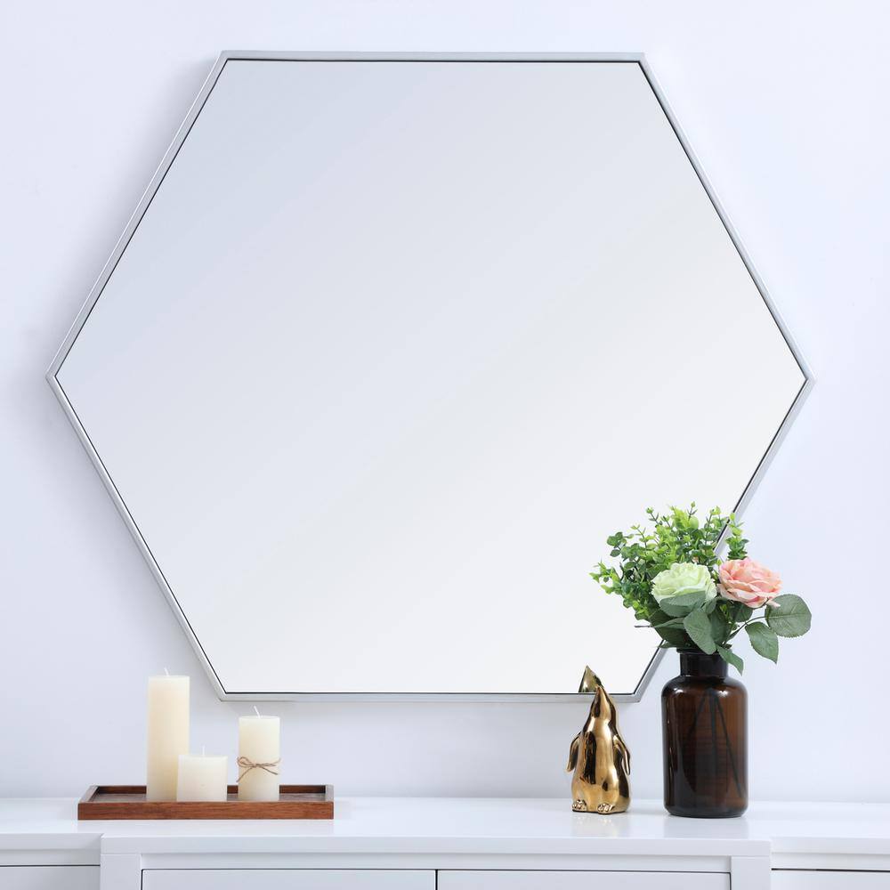 Alt View 8. Elegant Decor - Metal frame hexagon mirror 38 inch in silver - Silver.