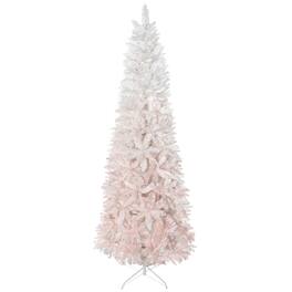 BreeBe - 7 ft Tall Unlit Pencil Fir Artificial Christmas Tree with Realistic Branches and Steel Base - Pink