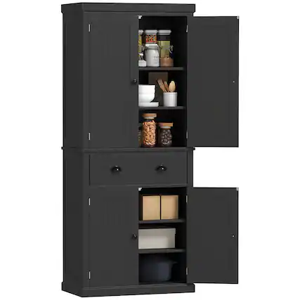 Front. Homcom - 72" Kitchen Pantry Cabinet, Freestanding Storage Cabinet with 4 Doors, Drawer and 3 Adjustable Shelves for Dining Room - Black.