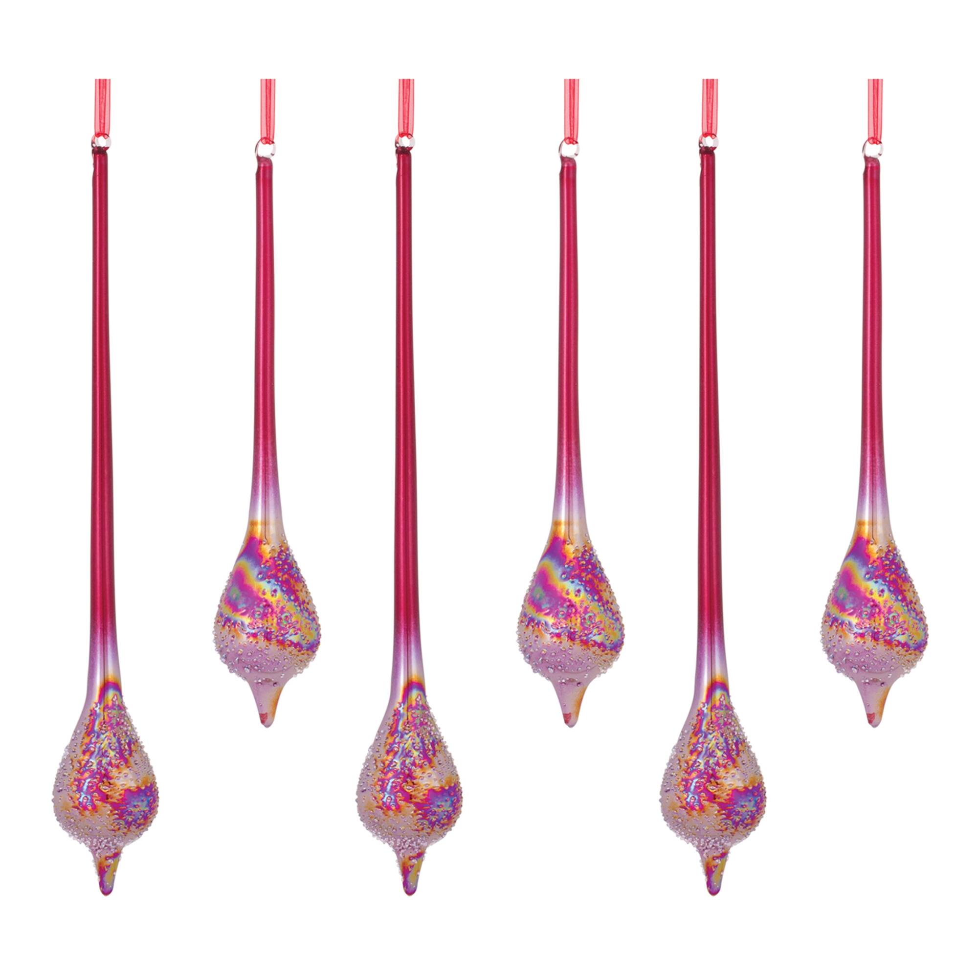 Alt View 2. BreeBe - Irredescent Glass Drop Ornament (Set of 6) - Red, Silver.