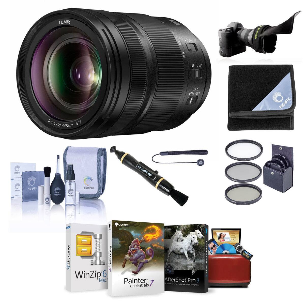 LUMIX  
NOJA  
105  
AFTIMF I  
S 1:4/24-105mm 77  
O.I.S. ON, WOFF  
PRO OPTIC  
OPTIC  
PRO OPTIC  
LENSPEN  
NFL  
PROPTE  
PROTEINS  
WinZip V Painter WinZip 6 Mac  
COREL Painter 7 essentials  
AfterShot Pro 3