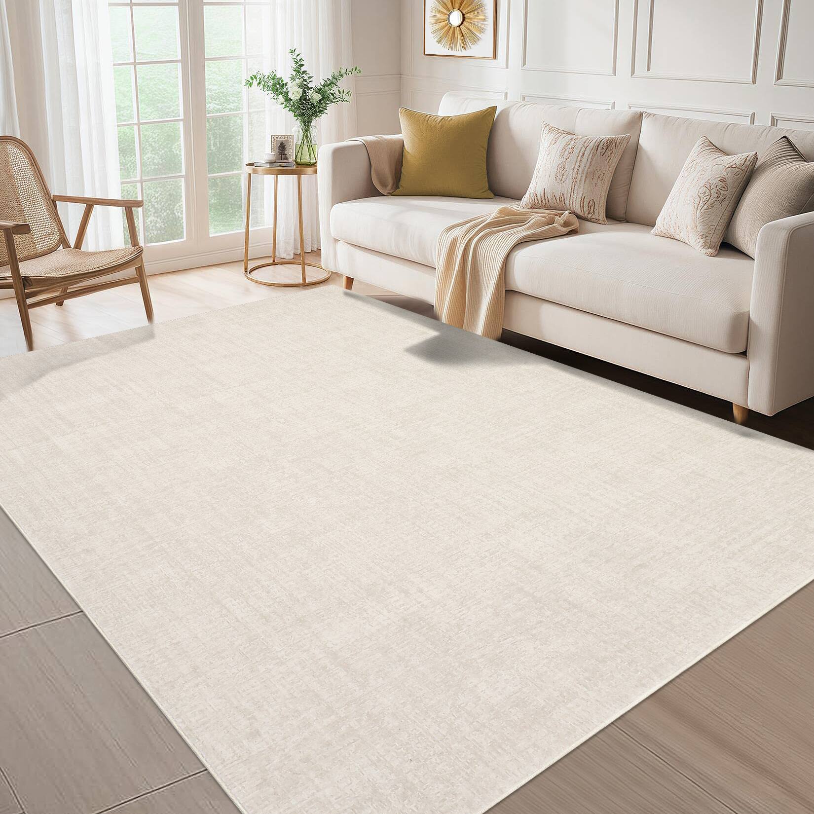 Back. GAOMON - Modern Area Rug with Low Pile Machine Washable Non Slip Ultra Thin and Pet Friendly for Living Room Kid's Room Playroom - Beige Grey.