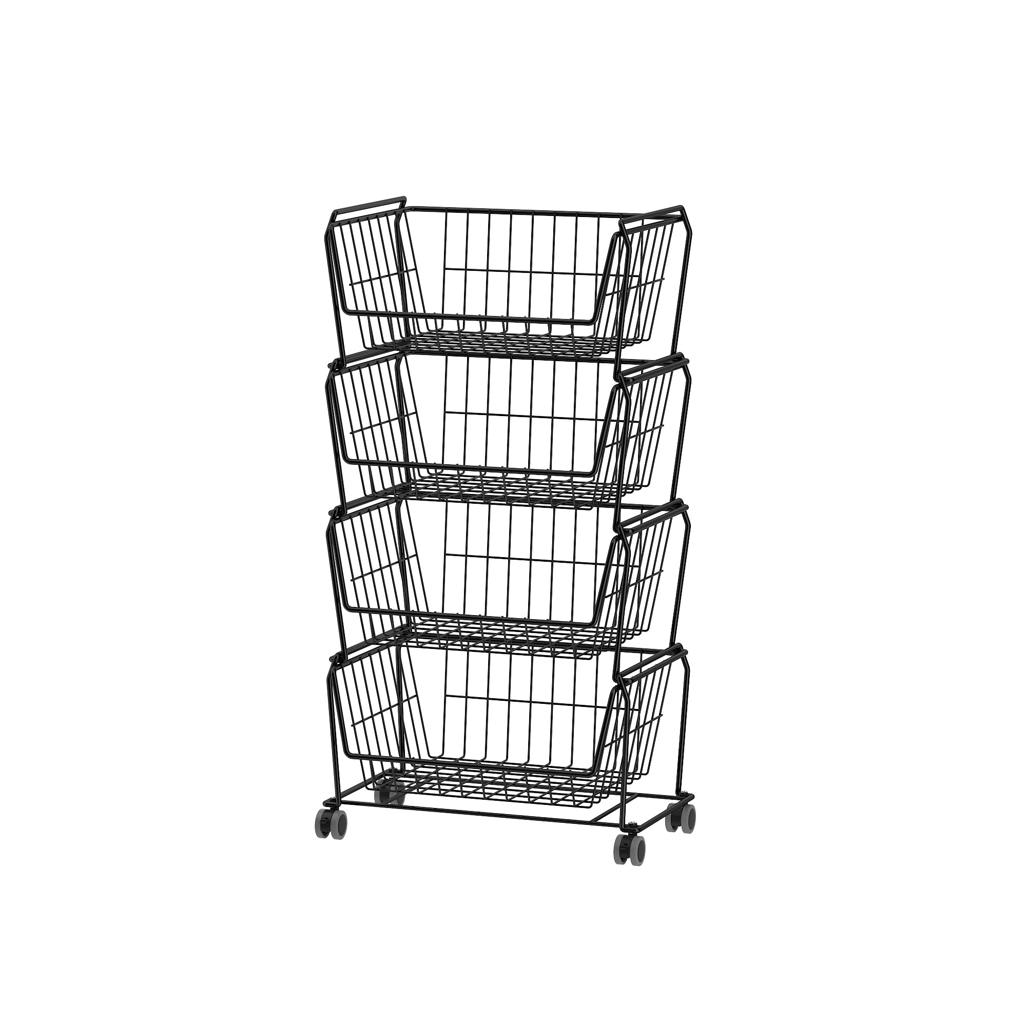 Front. JETRANSPORT - Stackable Metal Storage Carts Dual Use Shelf For Kitchen Fruit Vegetable Baskets With Wheels Rack Living - Black 4 Tier Standard.