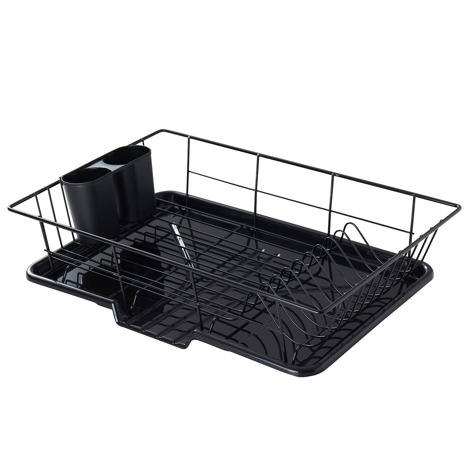 Left. Sweet Home Collection - Steel 3-Piece Large Countertop Dish Drainer with Drain Board & Utensil Holder - Black.