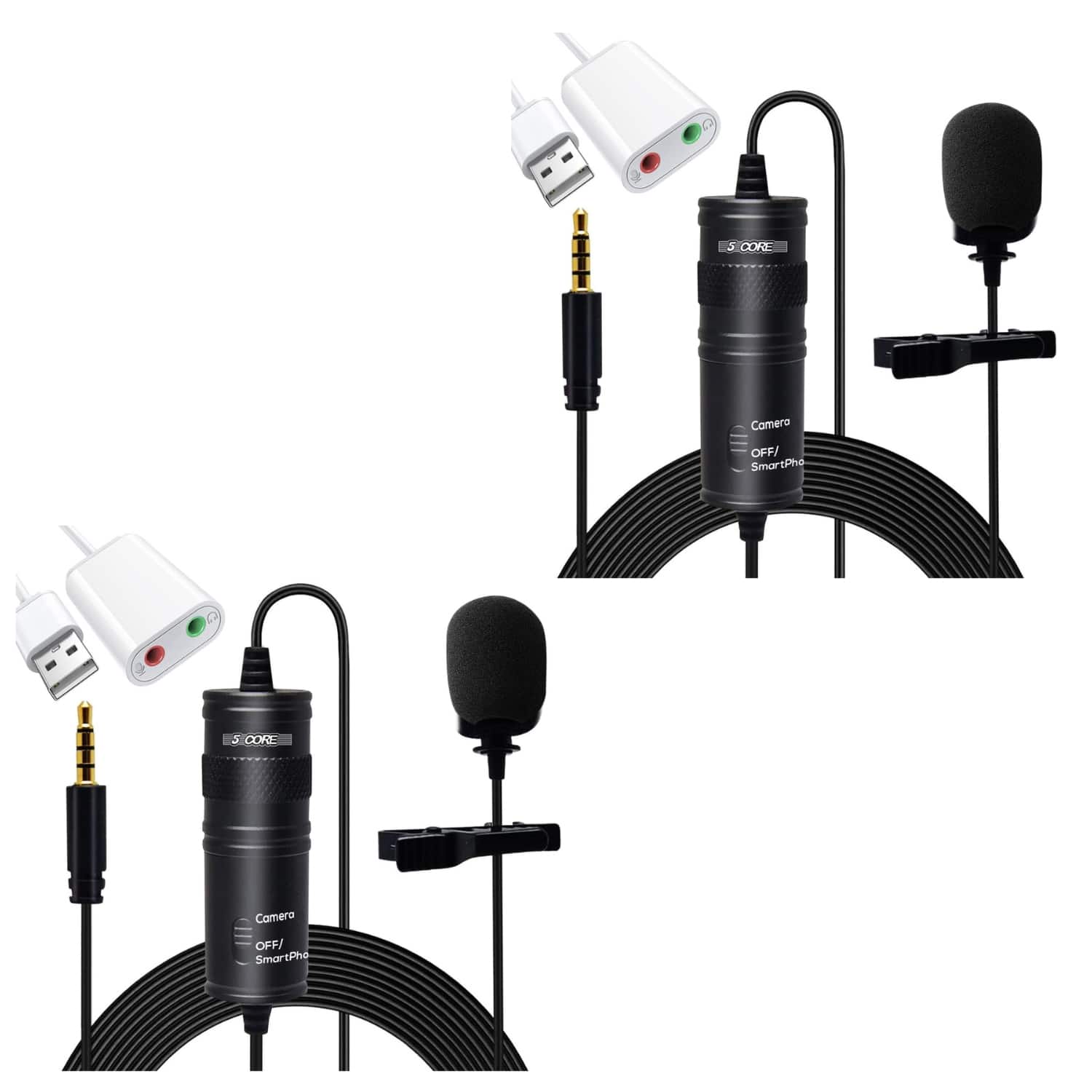 5 CORE - Microphone 2Pc Lavalier Mic Wearable Omnidirectional Condenser 3.5mm Body Lapel Mics