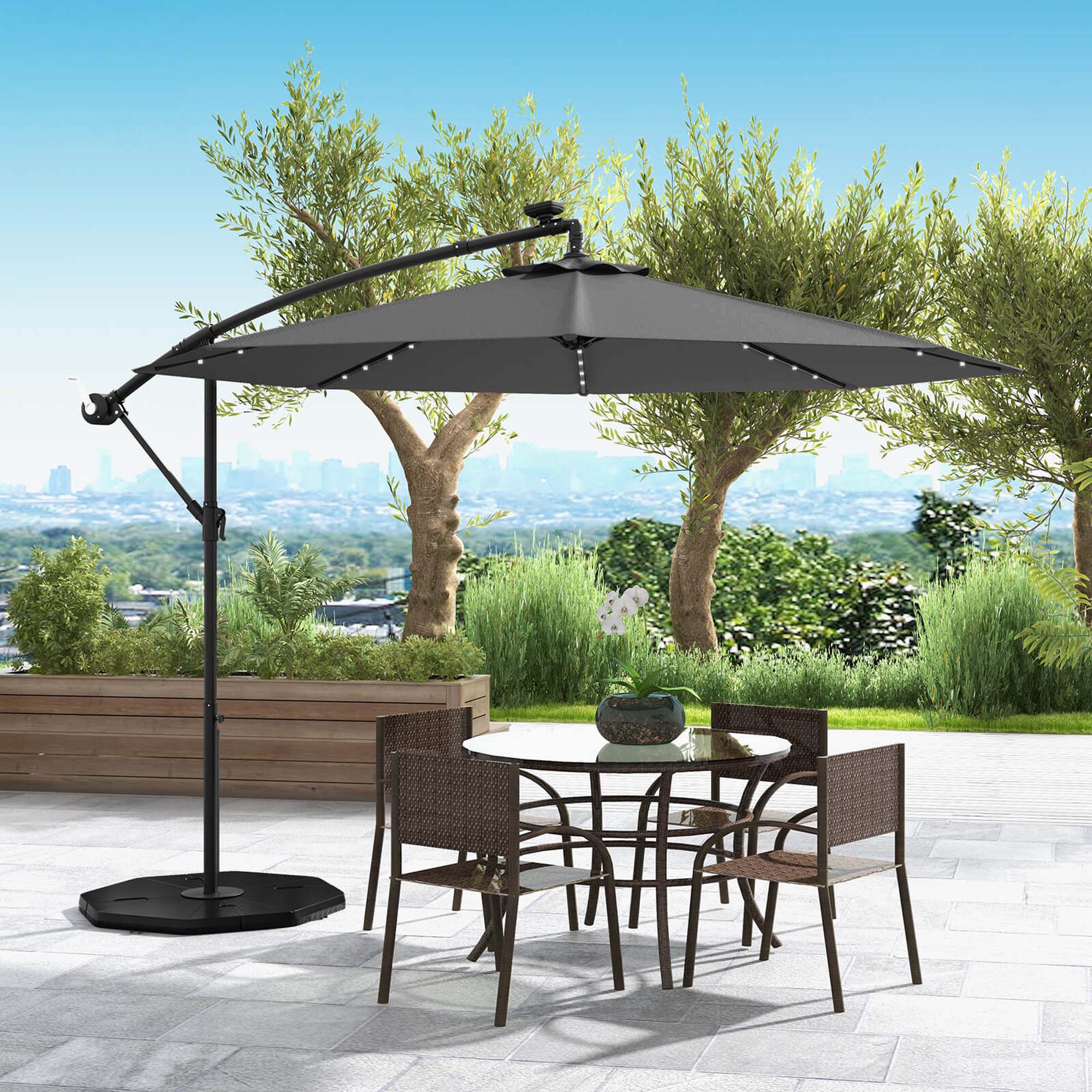 Alt View 2. Costway - 10 Ft Patio Solar LED 40 Lights Offset Umbrella Crank Cross Base - Gray.