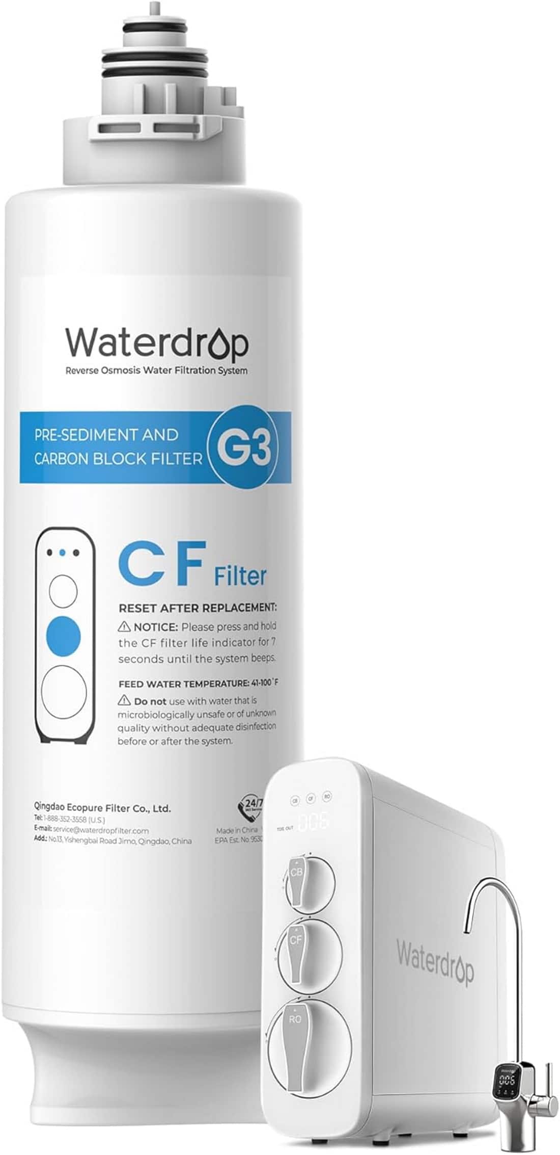 Waterdrop - Replacement Filter for B-BBY-G3P800-W and B-BBY-G3-W Reverse Osmosis System, 6 Month - White - Front_Zoom