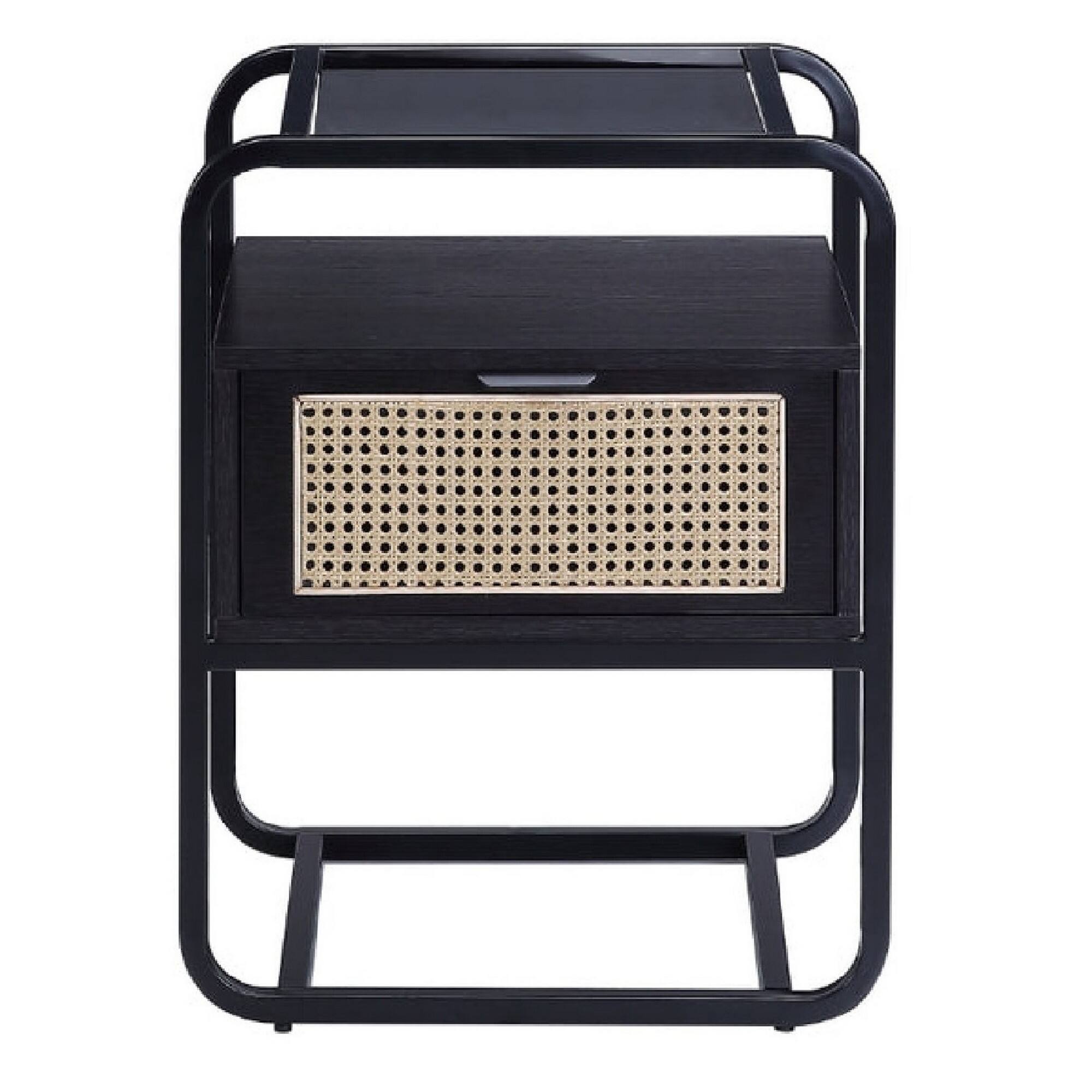 Alt View 1. Manhattan Lane - 24 Inch Wood Accent Table, Tempered Glass Table Top, Pull Out Drawer - Black.
