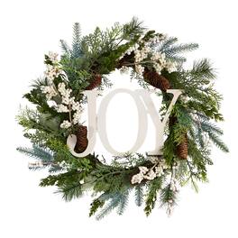 BreeBe - 24” Christmas Joy Greenery Holiday Artificial Wreath - Multi
