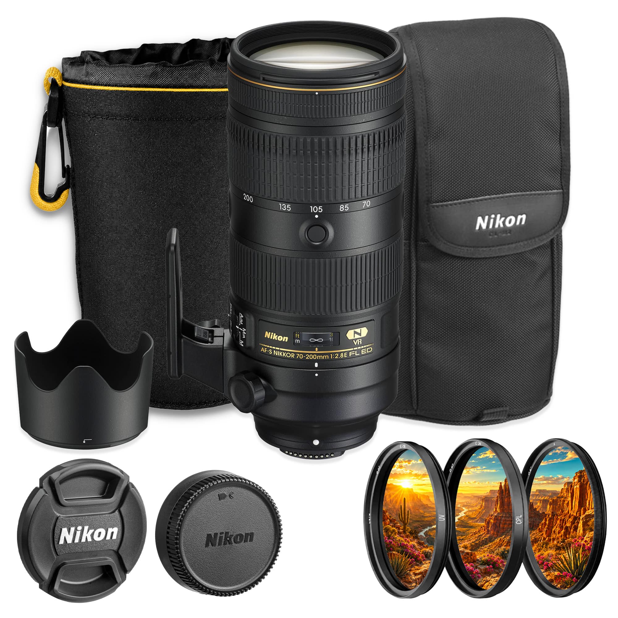 Nikon - NIKKOR 70-200mm f/2.8E FL ED VR Lens Professional Zoom Bundle
