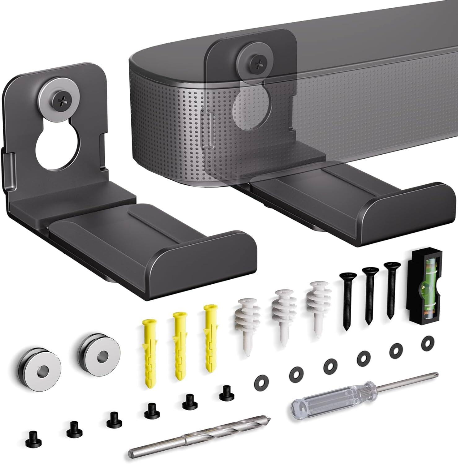 Schertz - Universal Soundbar Wall Mount, Adjustable 3.4–5.8", Holds up to 30 lbs, Dual Bracket with Hardware Kit - Black