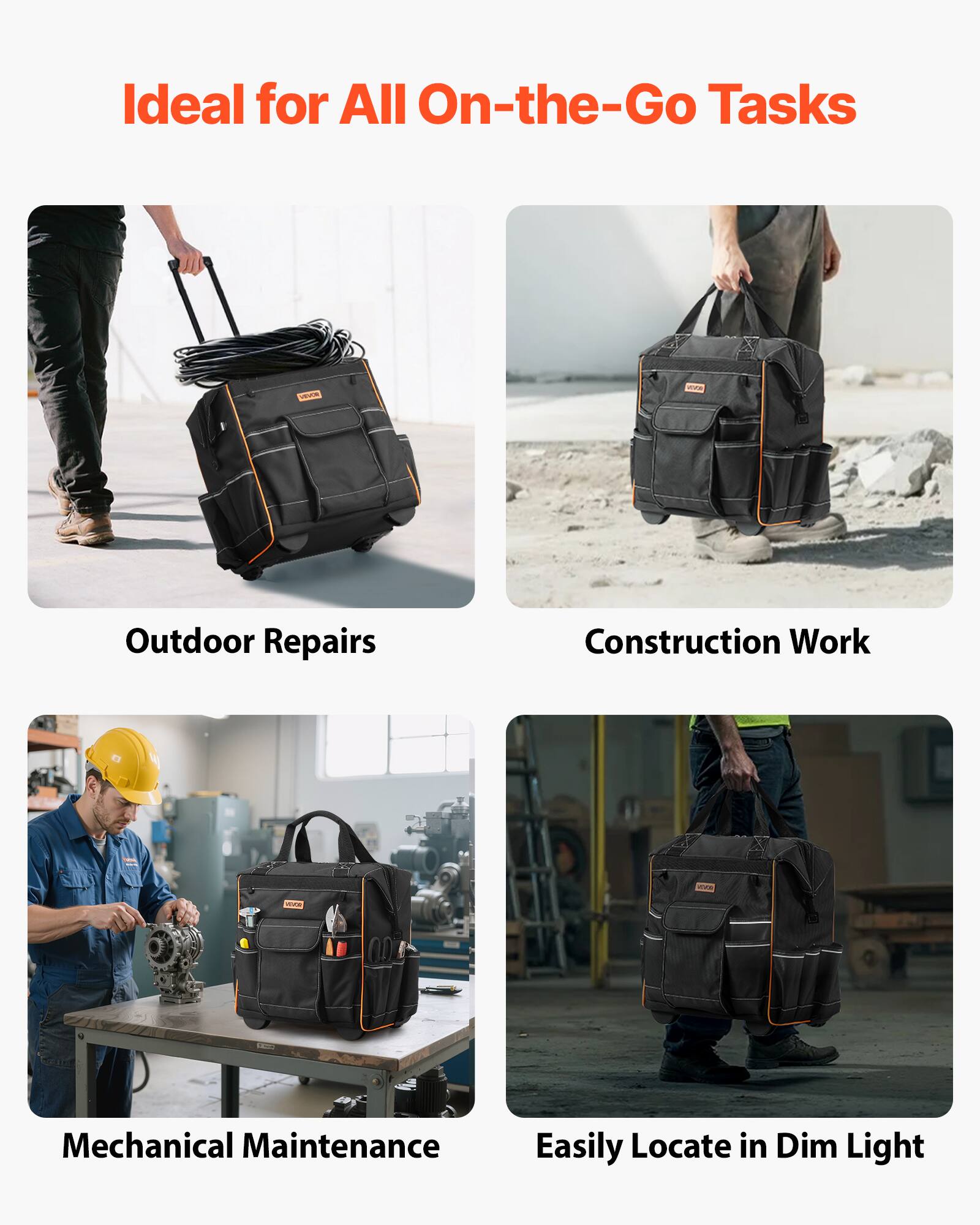 Ideal for All On-the-Go Tasks

- Outdoor Repairs
- Construction Work
- Mechanical Maintenance
- Easily Locate in Dim Light