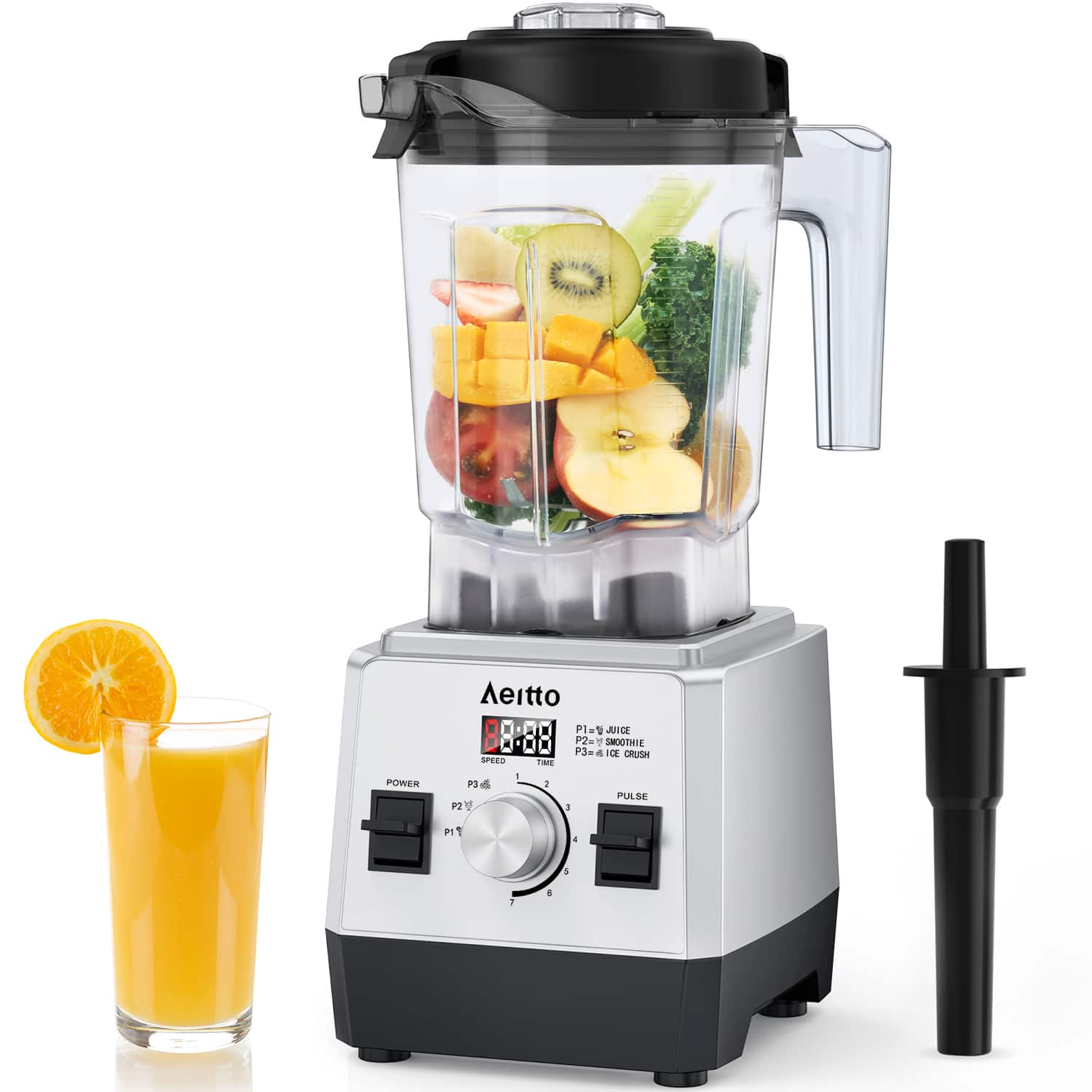 Aeitto - Blender 1800W Powerhouse for Smoothies, Ice Crushing & More，Blenders for Kitchen with 68Oz - Silver