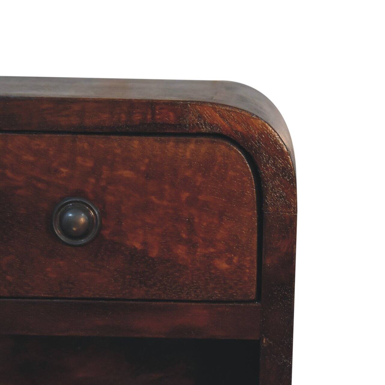Alt View 2. Artisan Furniture - Artisan Furniture Solid Wood Extra Mini Curved Chestnut Bedside with Open Slot, 1 Drawer, Dark Brown - Dark Brown.