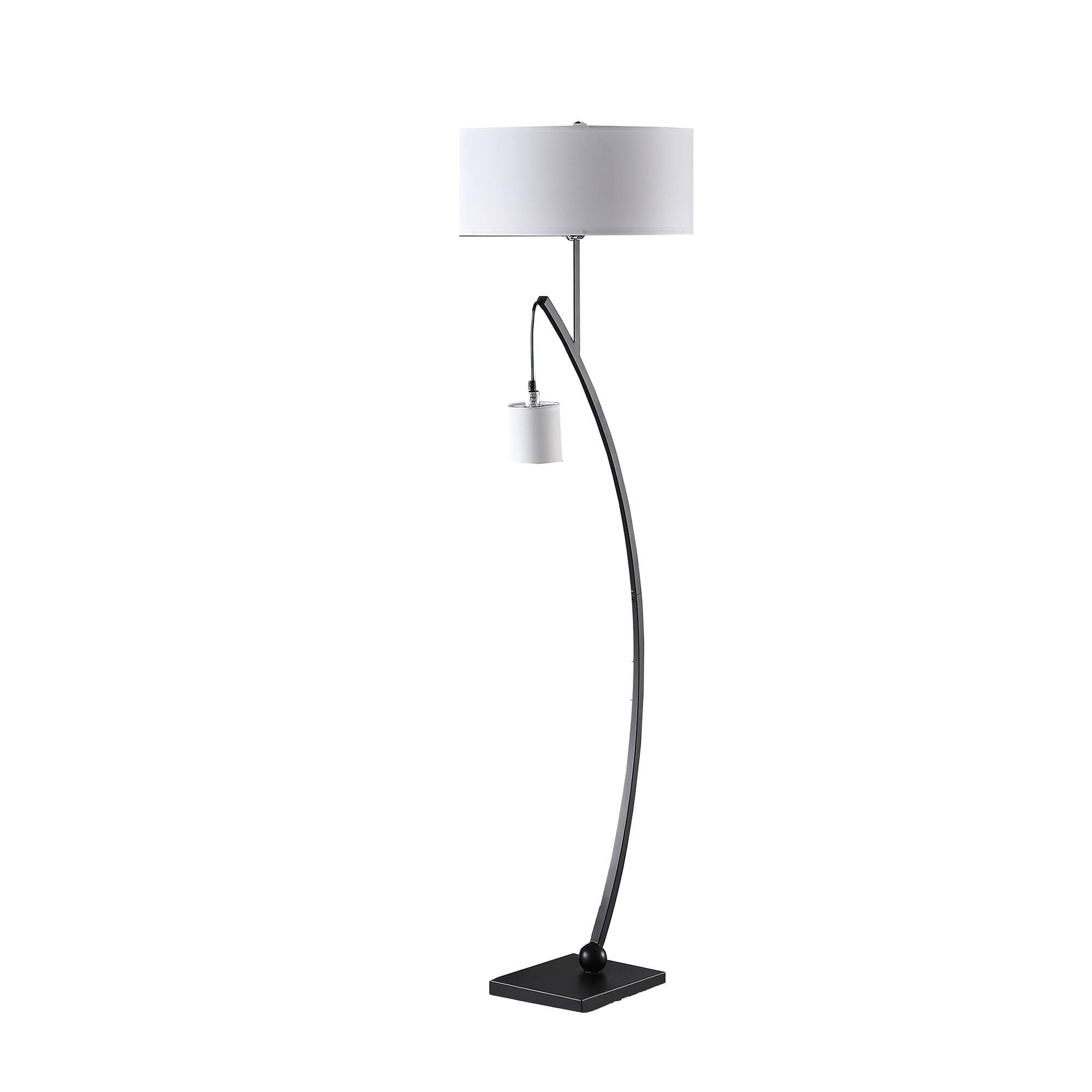 Front. Manhattan Lane - Jiya 59 Inch Arc Floor Lamp, Hanging Design, 2 Drum Shades.