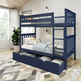 Plank+Beam - Classic Twin over Twin Bunk Bed Bed + Underbed Storage, Blue - Blue
