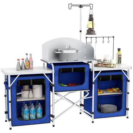 Front. Outsunny - Outsunny Camping Kitchen Table, Portable Folding Camp Kitchen, Aluminum Cook Station - Blue.