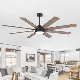 Breezary - 72-Inch LED Ceiling Fan - 8 ABS Blades, 24W LED Light, DC Motor, 6 Speeds, Remote Control, Timer, Downrod Installation - Black & Dark Walnut
