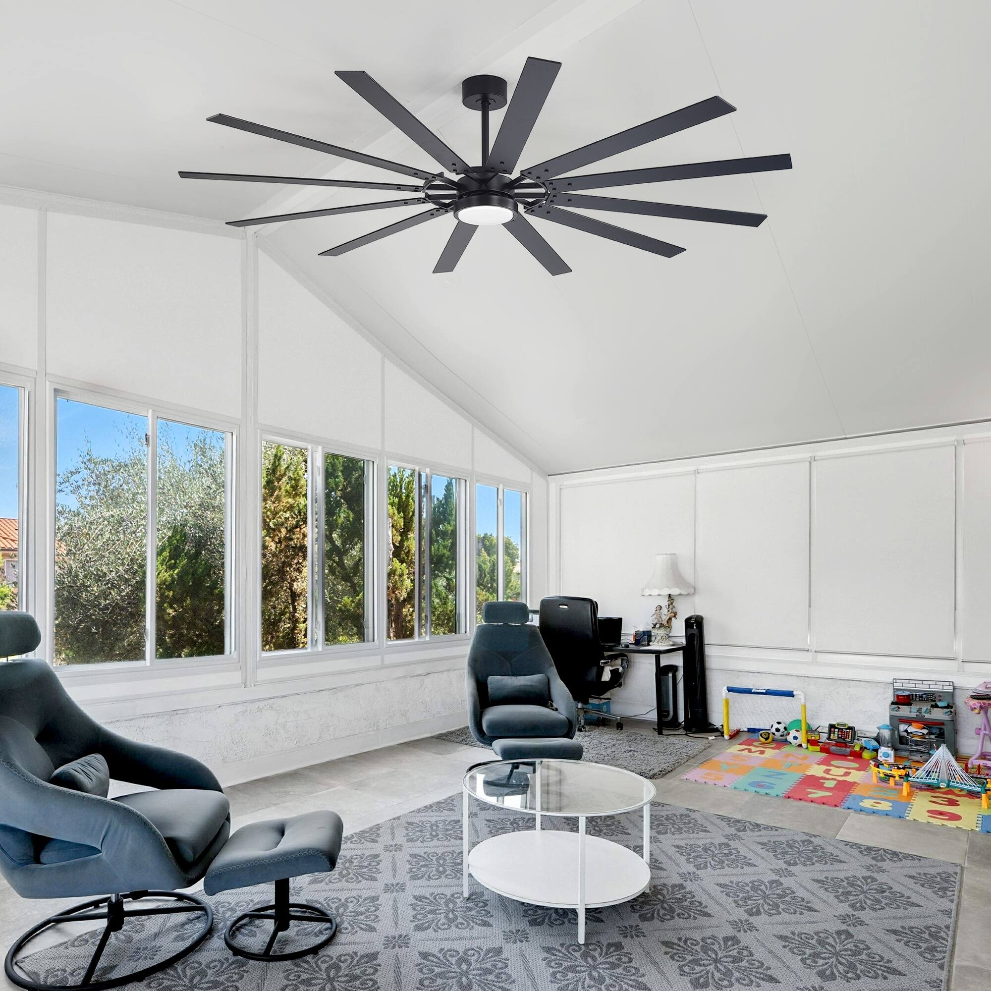 Alt View 6. Breezary - 80-Inch Ceiling Fan with LED Light, 12 Wood Blades, DC Motor, 6 Speeds, Timer, Reversible Airflow and Remote Control - Black and Walnut.