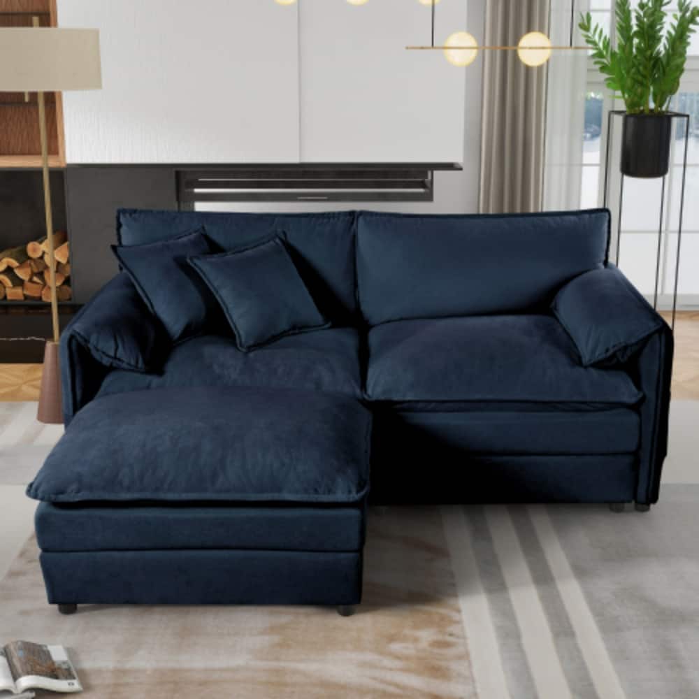 LUCKY ONE - Deep Seat Modular L-Shape Sectional Cloud Sofa w/ Ottoman Chenille Loveseat DIY - Blue