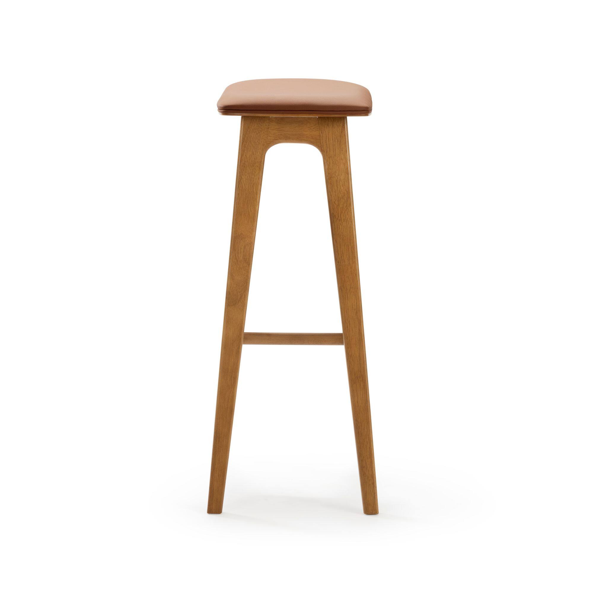 Alt View 8. Plank+Beam - Beryl Upholstered Bar Height Stool (30in) - 4 pack, Pecan/Toffee PU Leather - Pecan/Toffee PU Leather.