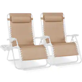 Best Choice Products - Set of 2 Extra Wide Zero Gravity Lounge Chair Recliners w/ Cup Holder - Sand/White