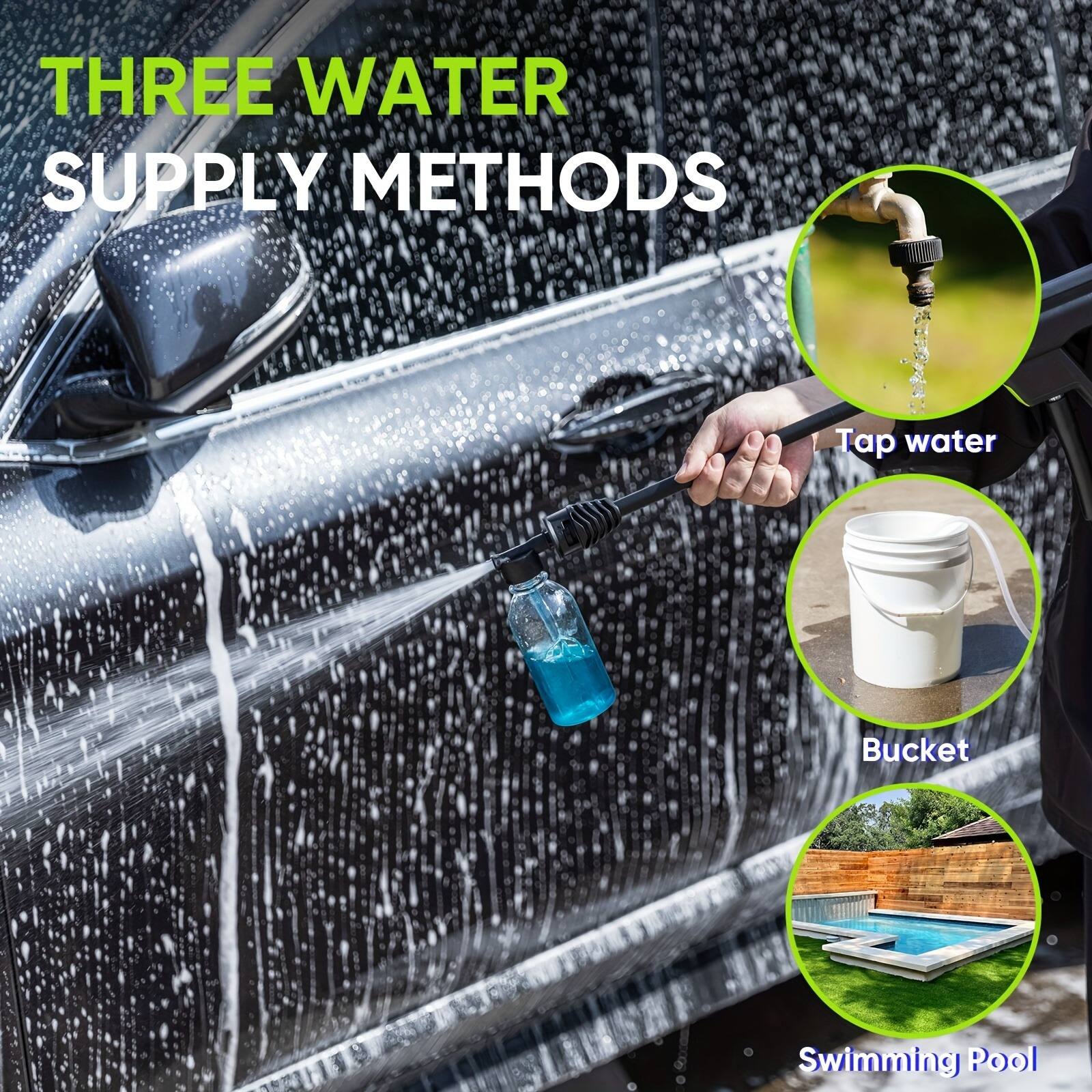 THREE WATER SUPPLY METHODS

- Tap water
- Bucket
- Swimming Pool
