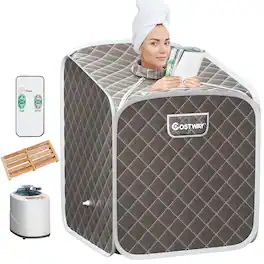 Costway - Portable 2L Steam Sauna Spa Tent w/Chair Grey - Gray