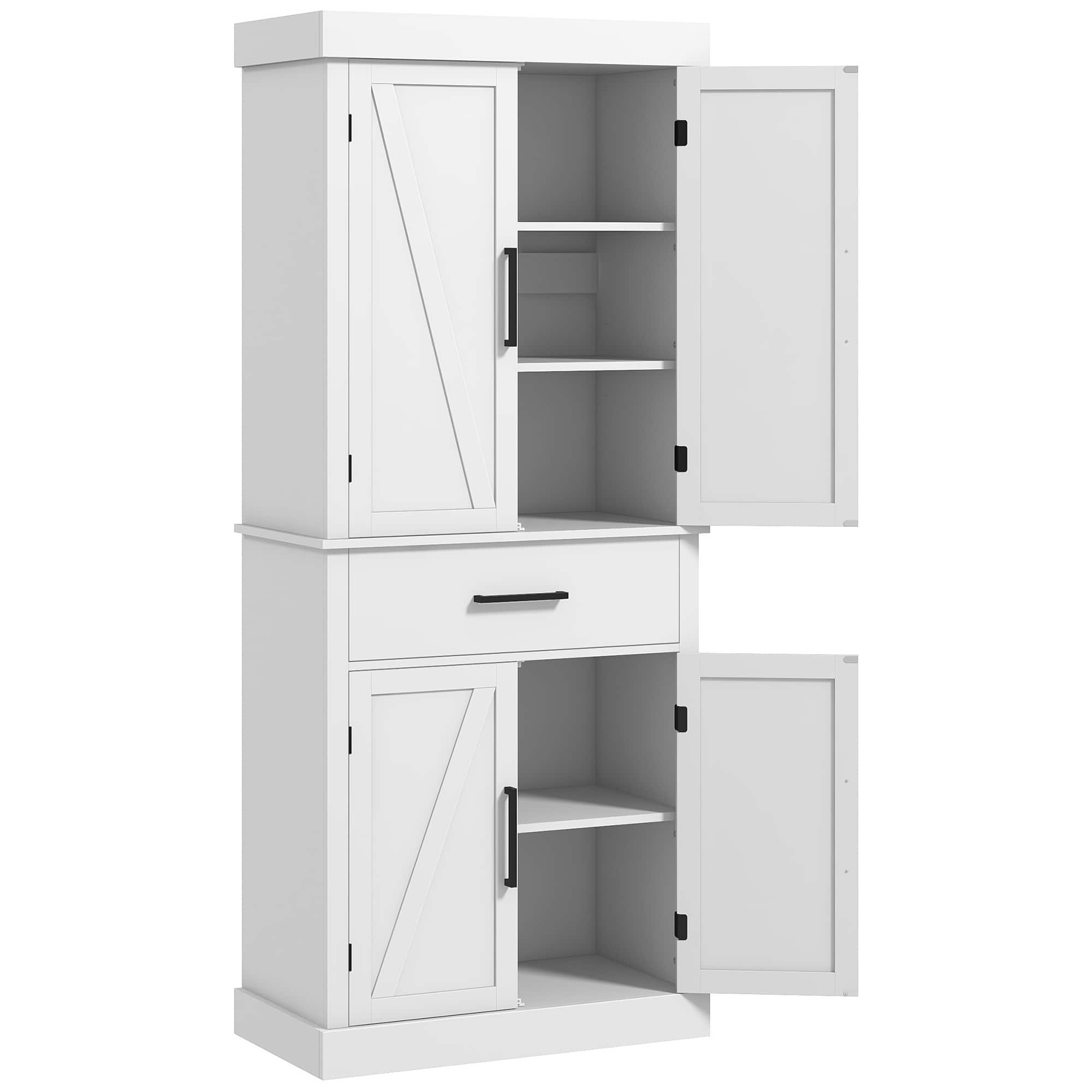 Homcom - Tall Kitchen Cabinet, Kitchen Pantry Cabinet with Barn Doors, Drawer - White