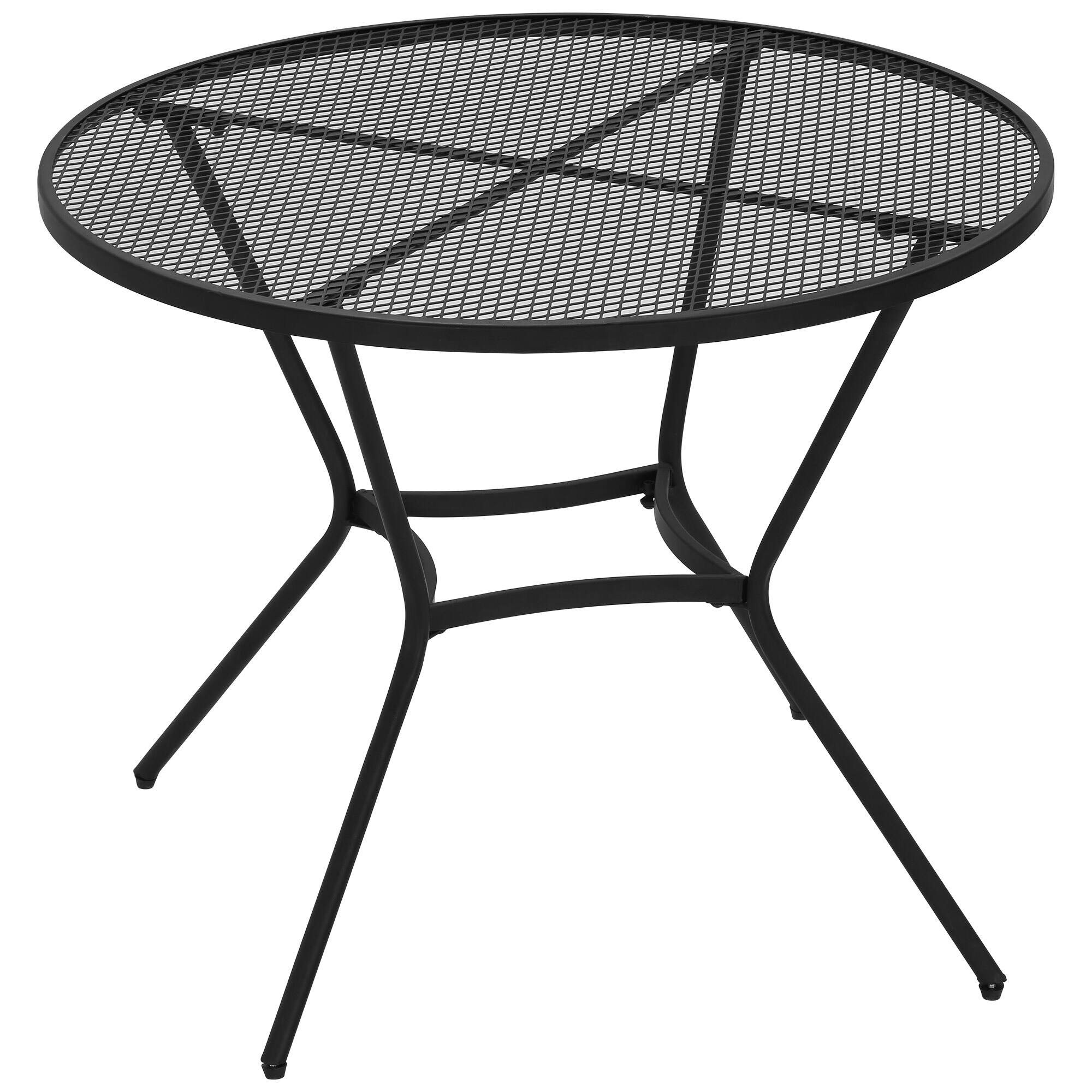 Front. Outsunny - 35" Round Outdoor Patio Bistro Dining Table, French Cafe Style, Conversation Space, Fast Drying Metal Mesh Tabletop - Black.