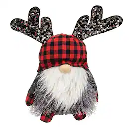BreeBe - Red & Black Buffalo Check Reindeer Gnome Sitter - Multi