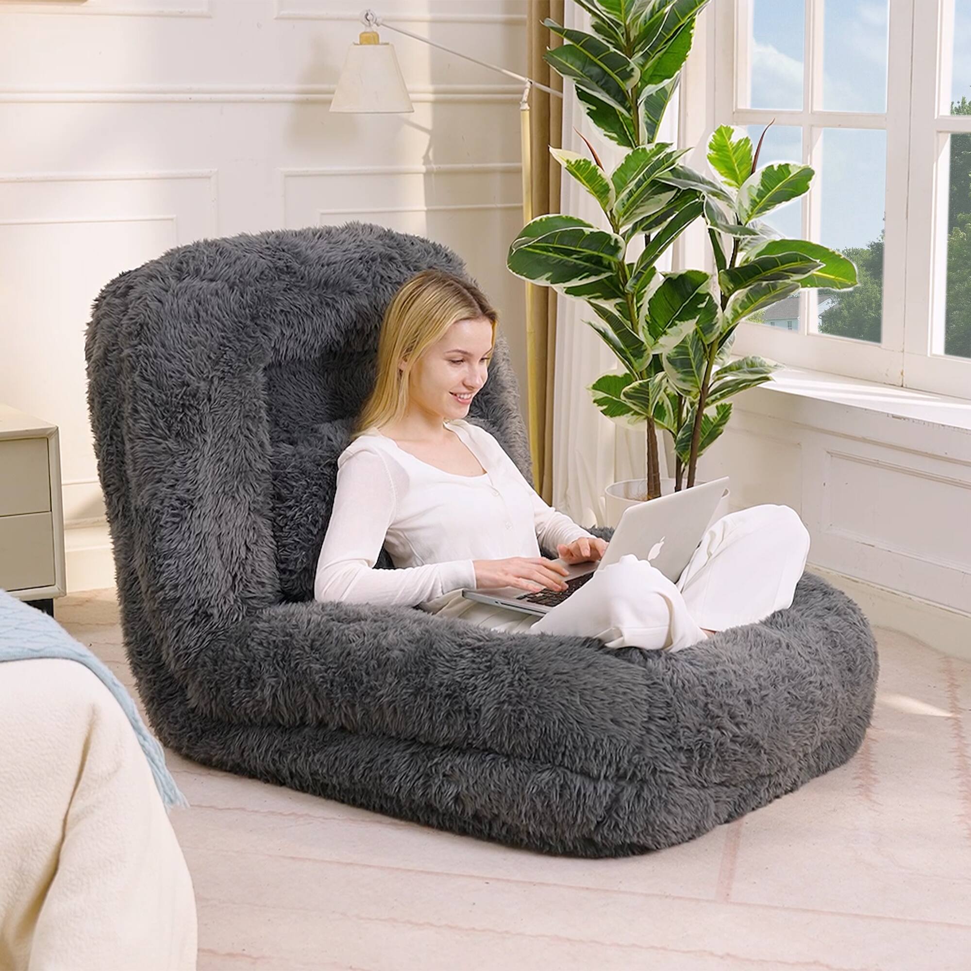 Alt View 8. LOVMOR - 69 Inch Faux Fur Bean Bag Chairs For Living Room Bedroom Office Plush Cozy Ultra Indoor Lounge Seating Comfort - Dark Gray.