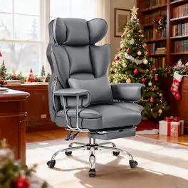 Brick Attic - 500LBS Big & Tall Office Chair, Leather Gaming Chair with Footrest, Adjustable Height & Lumbar Support - Gray
