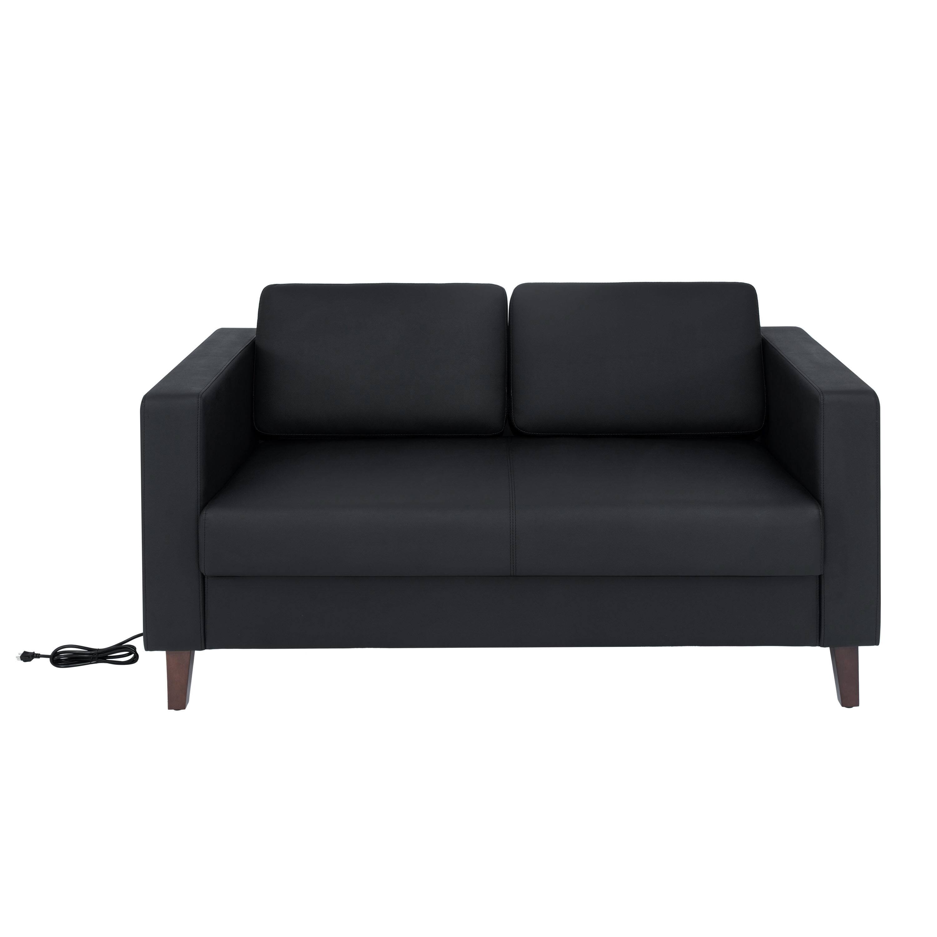 Angle. Flash Furniture - HERCULES Artemis Black LeatherSoft Reception Loveseat with 2 AC Outlets/1 USB/1 USB-C Ports and Solid Wood Walnut Legs w - Black.