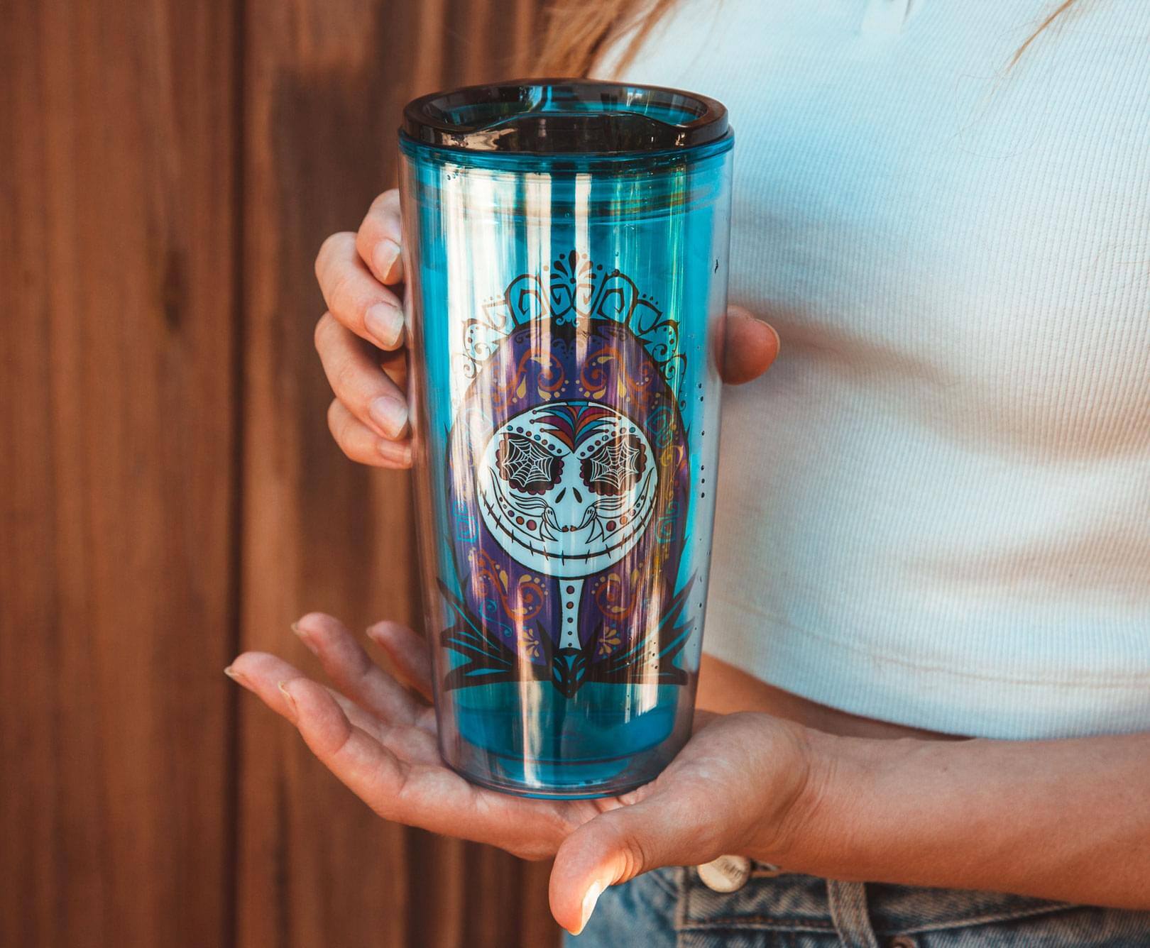 Alt View 3. Disney - Disney Nightmare Before Christmas Sugar Skulls Plastic Travel Tumbler with Lid - Blue.