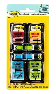 "Post-it - Sign Here' Message Flags Value Pack, .94"" Wide, Colors, 200 Flags/Pack plus Bonus Arrow Flags - Assorted" price history on PriceWatchPro
