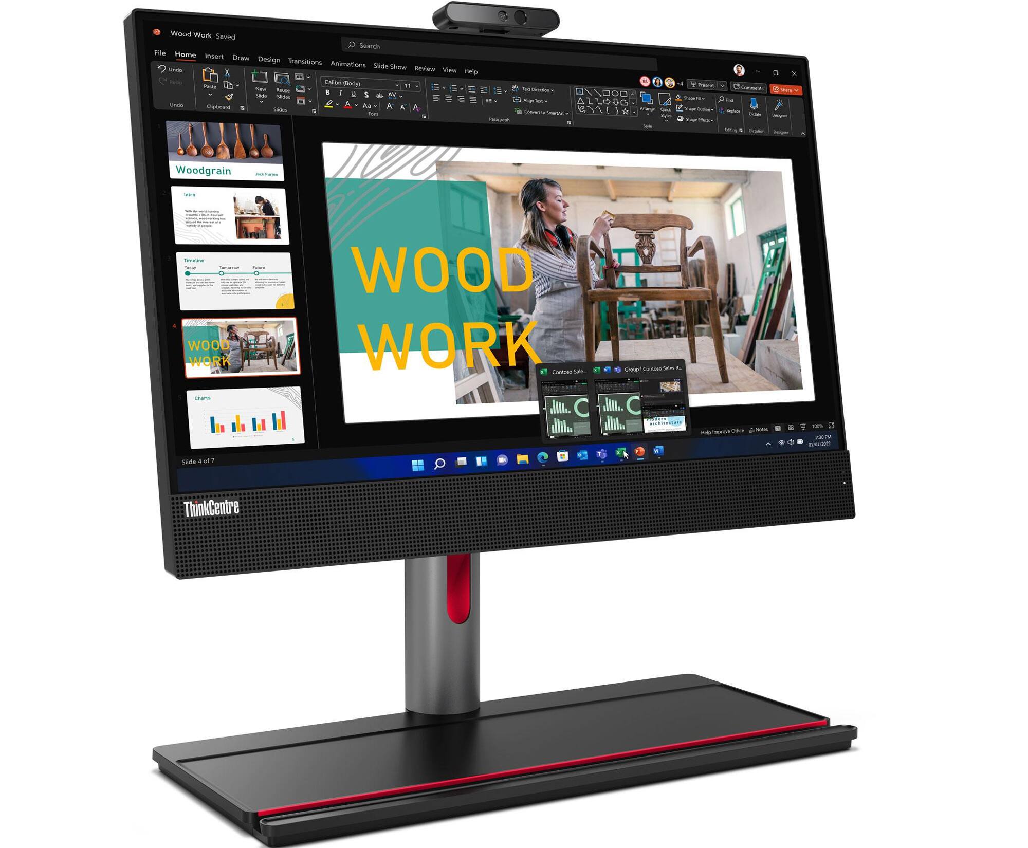 Wood Work Saved  
Search File  
Insert Draw Design Transitions Animations Slide Show Review View Help  
Woodgrain  
WOOD WORK  
ThinkCentre